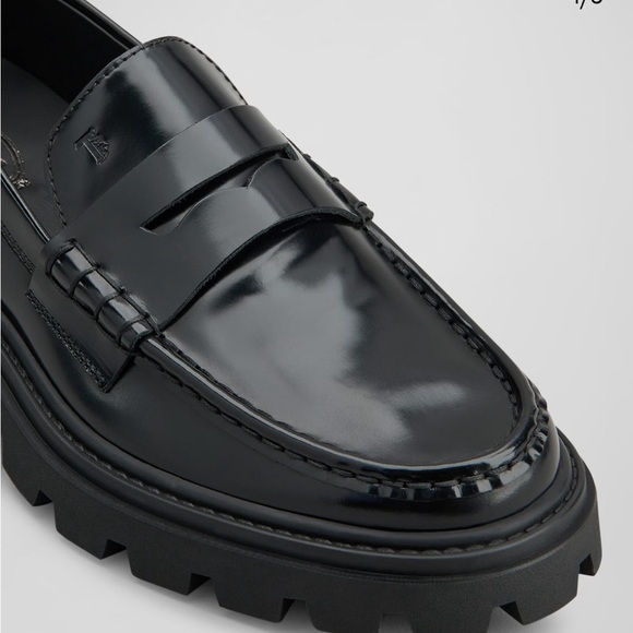 TOD’S Women’s Black Calfskin Lug Sole Penny Loafers (US36 1/2) - Picture 3 of 10